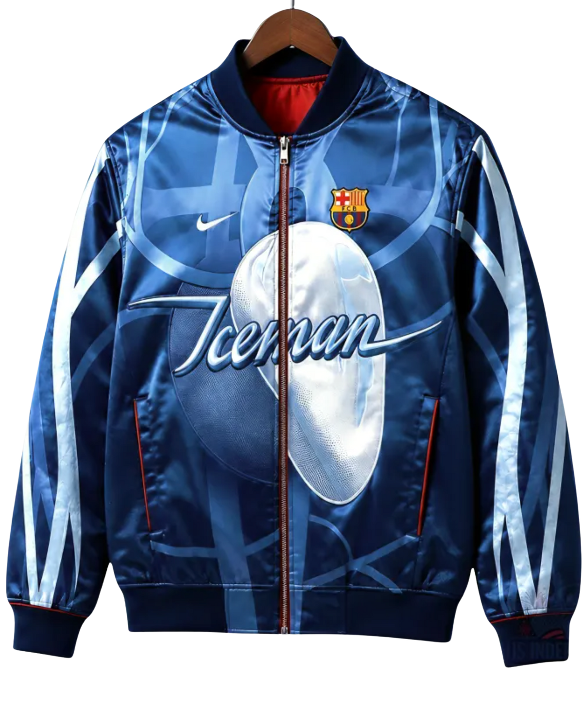 Drake Iceman x FC Barcelona Satin Bomber Jacket – Blue