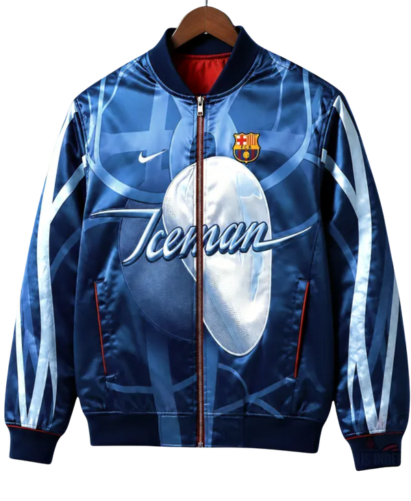 Drake Iceman x FC Barcelona Satin Bomber Jacket – Blue