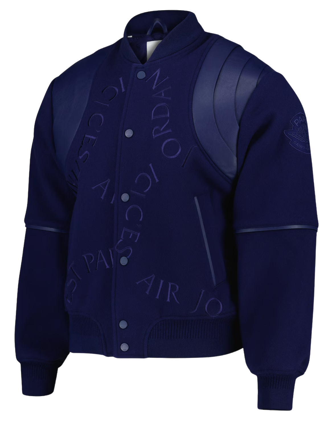 PSG x Jordan Wings Cashmere and Leather Varsity Jacket - Blue Void
